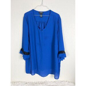Catherines Black Label Blue Black 3/4 Sleeve Flowy 2X 22/24